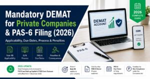 Mandatory demat for private companies under Rule 9B showing ISIN process, PAS-6 filing due dates and compliance requirements for 2026